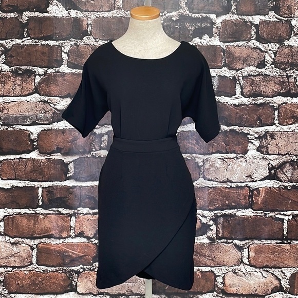 Bobeau Dress Black Tulip Hem Short Sleeves Medium Petite - Picture 3 of 13